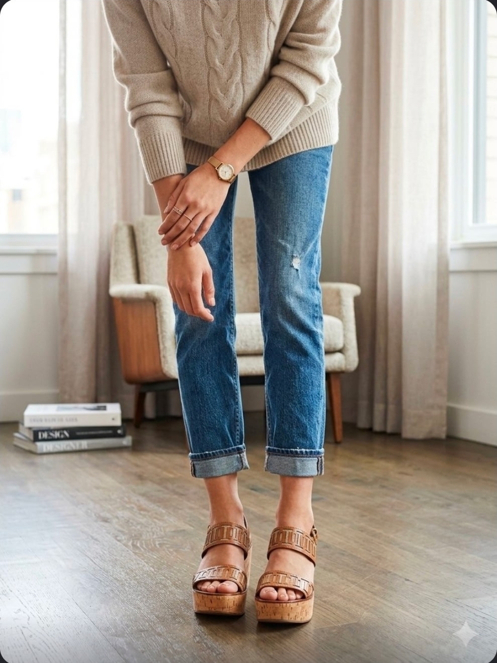 Tory Burch Cork Wedge Sandals featuring cutout "T